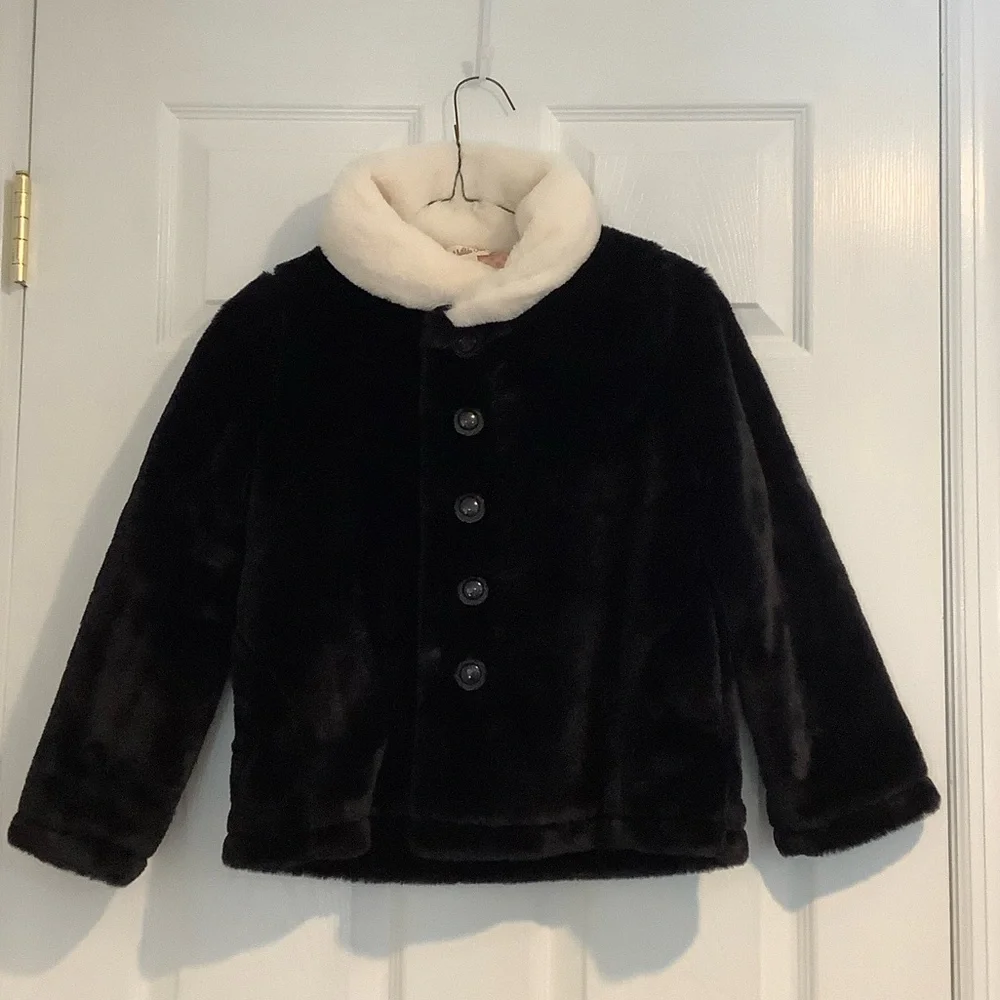 MATILDA JANE Girls Dressy Fancy Formal Black/White Faux Fur Jacket Coat size 8